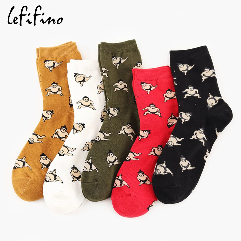 Harajuku cute Japanese socks women cotton funny socks sumo pattern red white black yellow high