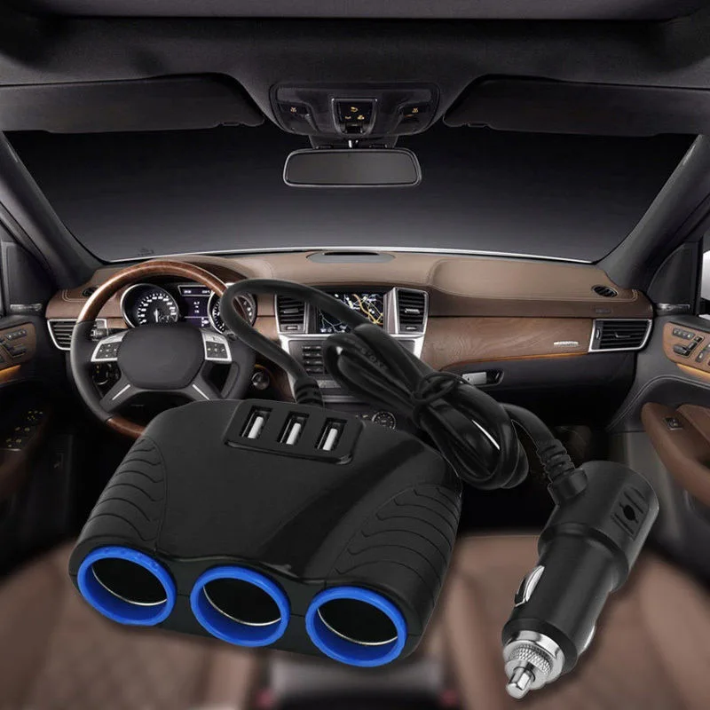 3 Way Car Cigarette Lighter Socket Splitter 3.1A 12V Three USB Charger Power Adapter USB Car Charger Cigarette Lighter Adapter (5)