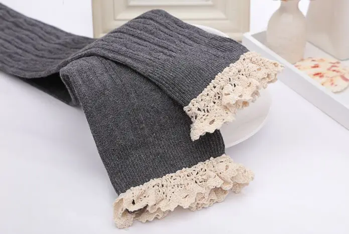 Japanese Lace Ruffles Slim Thigh High Socks Girl Preppy Hemp Flowers Vertical Bar Pure Cotton Stocking Knee-high Fashion Socks 11