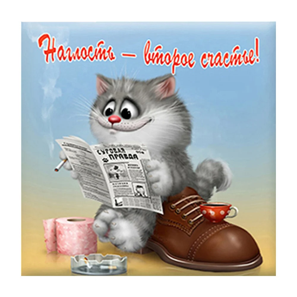 DIY Square Diamond Embroidery Read Newspaper Cartoon Cat Painting Cross Stitch Sets Unfinish Decorative | Дом и сад