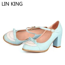 LIN KING Женские кожаные туфли на платформе женские модные туфли Лолиты пикантные туфли на высоком каблуке с бантом женские туфли-лодочки свадебные туфли-лодочки размер 34-43