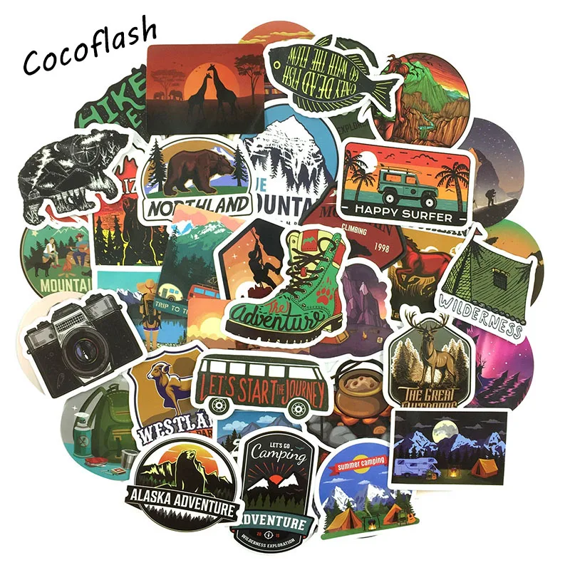 50PCS Adventure Travel Hotel Graffiti Sticker For Suitcase Moto Car Uitcase Laptop Skateboard  Decal DIY Waterproof Sticker
