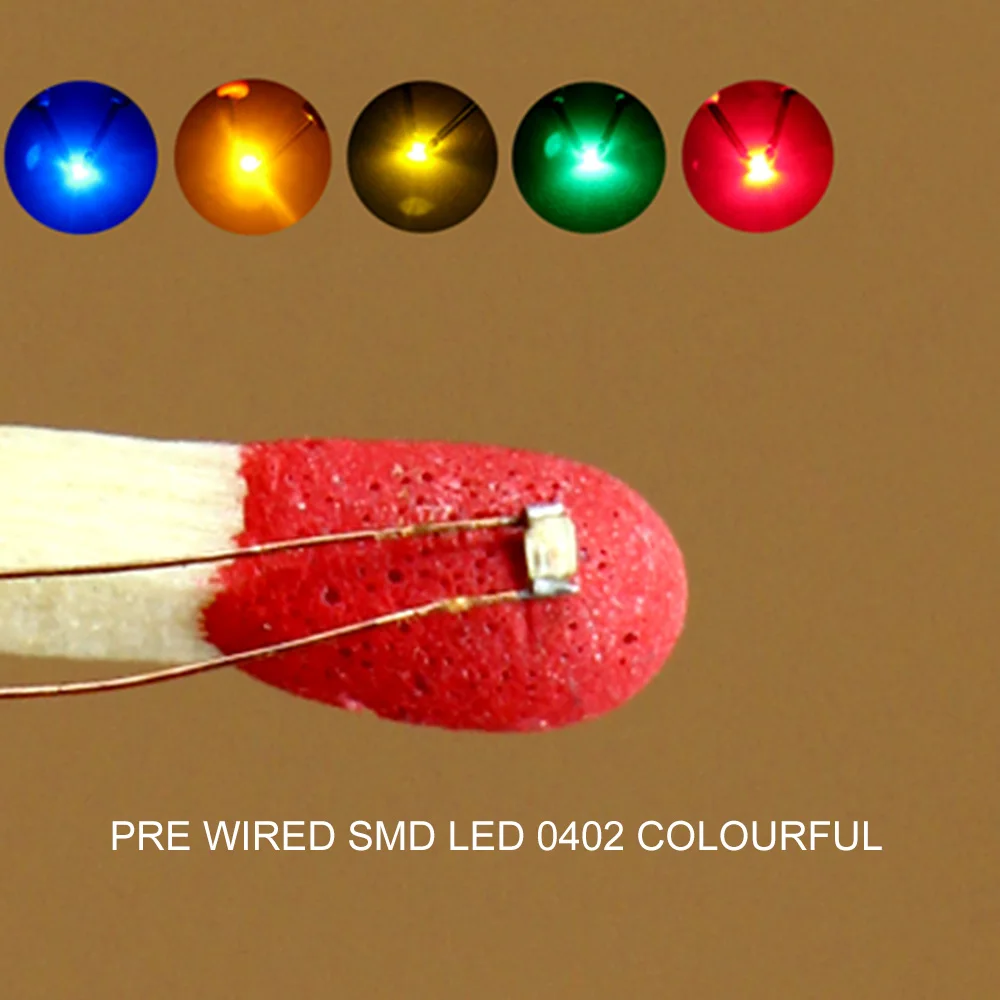 

C0402 40pcs Pre-soldered micro 0.1mm Copper Wired 0402 SMD Led Different Colors RED ORANGE BLUE YELLOW GREEN
