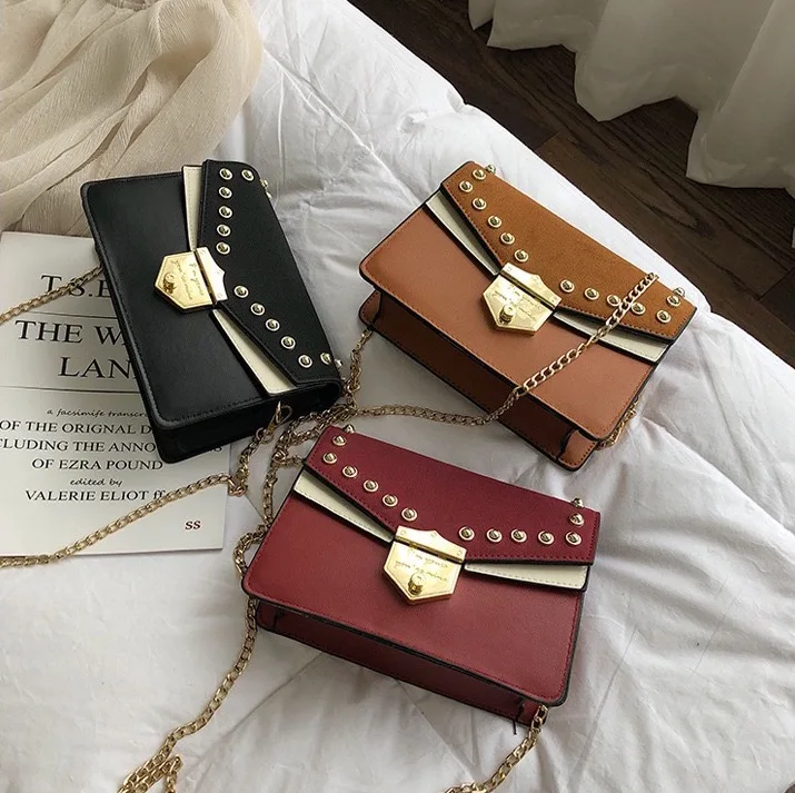 Retro rivet bag design sense lady bag clamshell PU leather lady crossbody bag chain bag new bag
