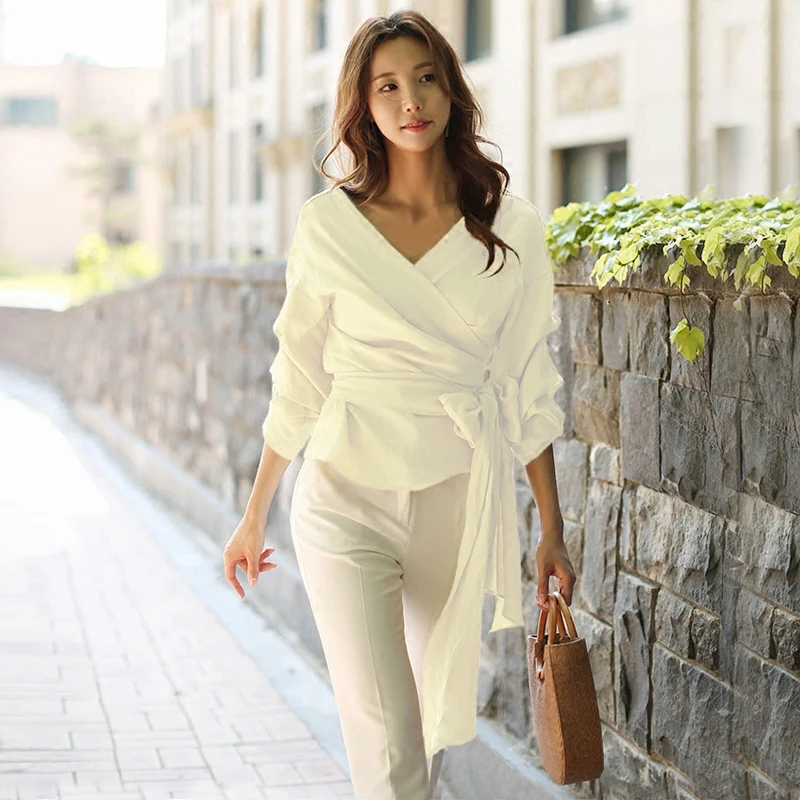Женская блузка белая с рукавом три четверти T7N220A|women fashion shirt|women shirtswhite shirt |