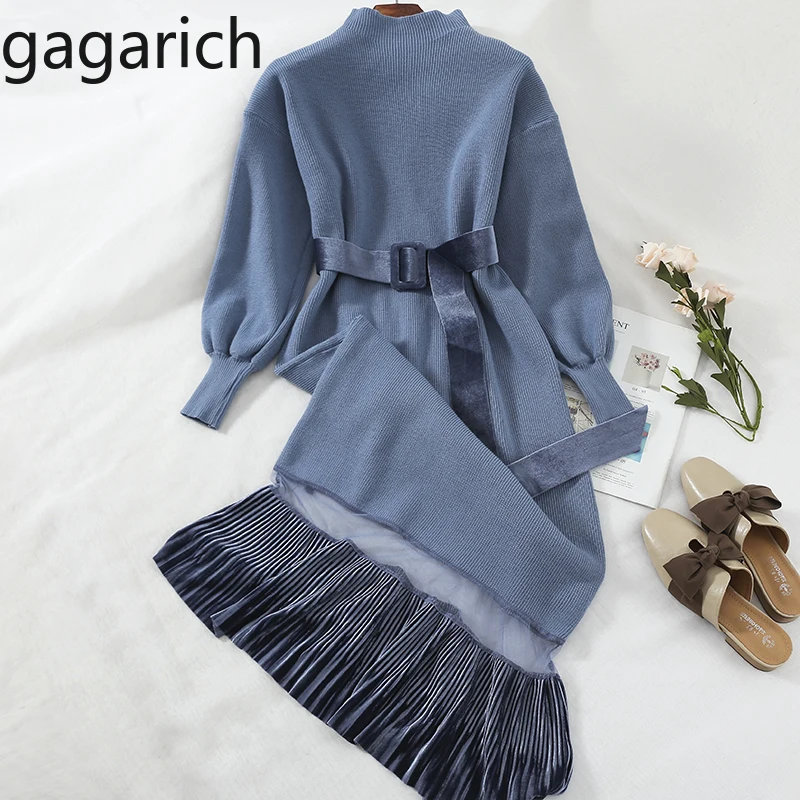 Gagarich, Модное Длинное платье-свитер, женское платье с длинным рукавом, женские платья с поясом на талии, однотонное осенне-зимнее повседневное элегантное платье