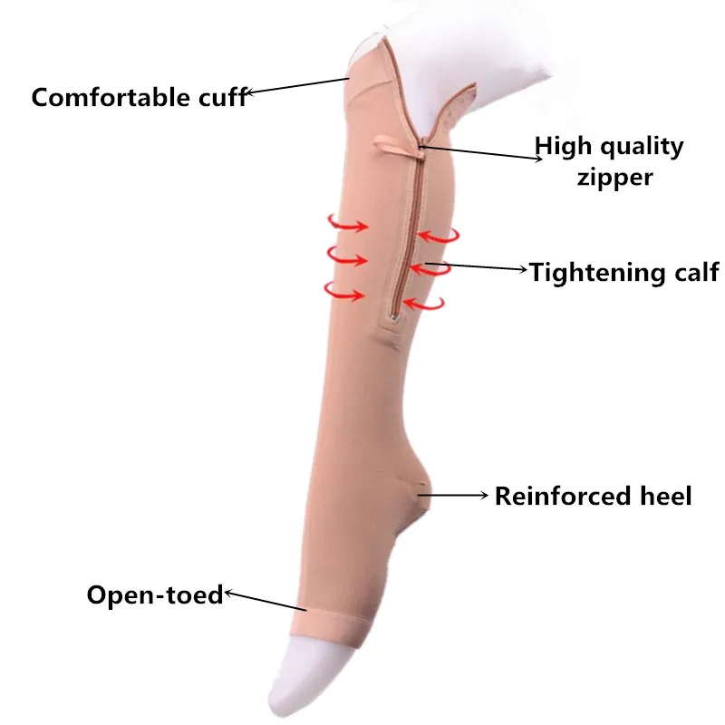 ANYONGZU Спорт на открытом воздухе защищают ноги с открытым носком на молнии медицинские предотвращают варикозное расширение вен декомпрессионные компрессионные чулки