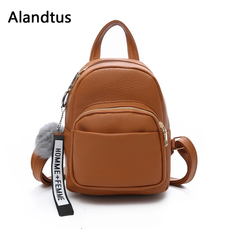

Alandtus Trendy Women Bag Female Soft PU Leather Backpacks Shoulder Schoolbag With Fuzzy Ball Pendant Women Fashion Travel Bag
