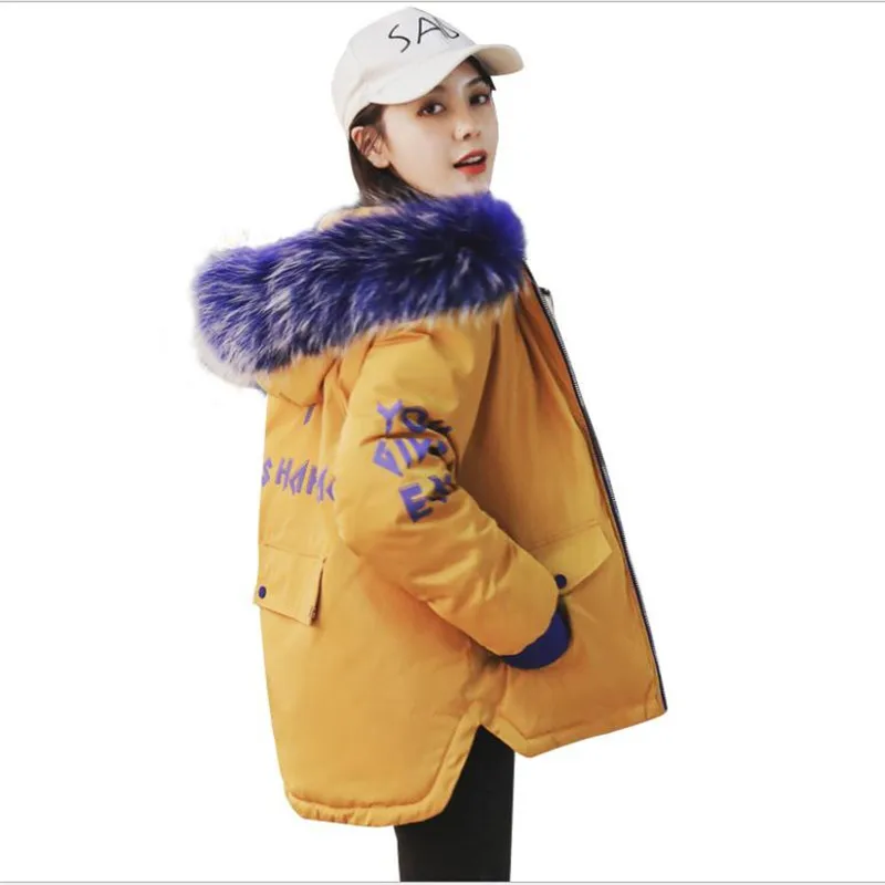 

2018 New Design Winter Women Jackets Fashion Print Letter Down Jacket Punk Style Loose Winter Coats Female Warm Parkas CQ2578