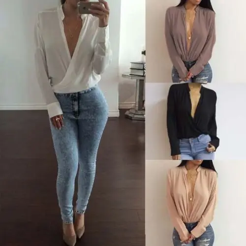 

New Women Long Sleeve Shirt V Neck Loose Chic Solid Color Simple Style Casual Blouse Chiffon Summer Tops S-XL