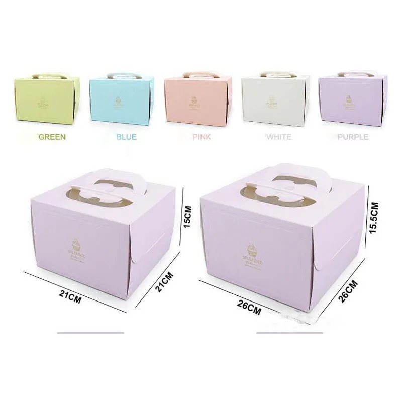 

6 inch & 8 inch Portable Cake Box with Handle 5 Colors Mousse Cookies Pastry Packaging Boxes Party Biscuit Bakery Packaging