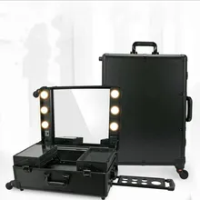 3 типа профессиональный макияж станция художника Роллинг чехол зеркало со светодиодной подсветкой Органайзер Тележка коробка BlackTrain сумка