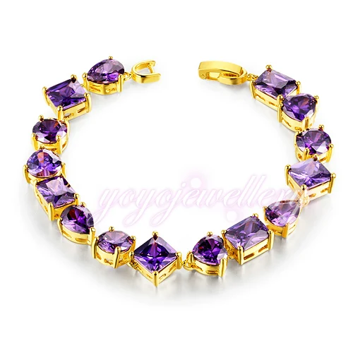 Mytys 7 ''vogue Yellow gold GP fioletowy kryształ bransoletka tenis bransoletka Cyrkon prong ustawianie B736