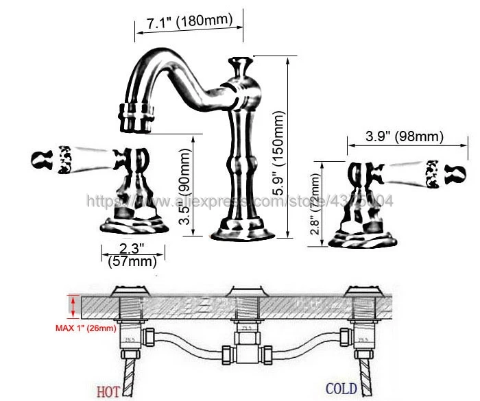 Antique Brass Widespread Bathroom Basin Faucet Dual Handle 3 Holes Basin Mixer Sink Taps Deck Mounted Nan072