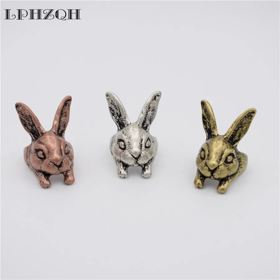 

drop shipping fashion Vintage Adjustable ring long ear Cute rabbit Ring For Women Men animal Jewellery Christmas birthday gift