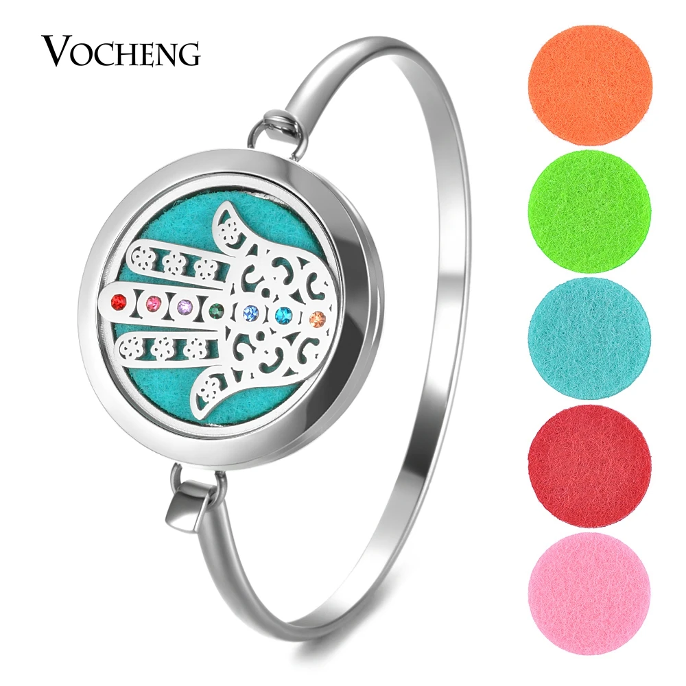 

Aromatherapy Diffuser Locket Bracelet Crystal 316L Stainless Steel Bangle Magnetic Randomly Send 10pcs Oil Pads as Gift VA-843