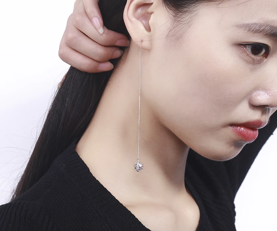 Полный Круглый AAA CZ Циркон мяч Link Rose Gold Цвет длинной цепочкой падение серьги нити