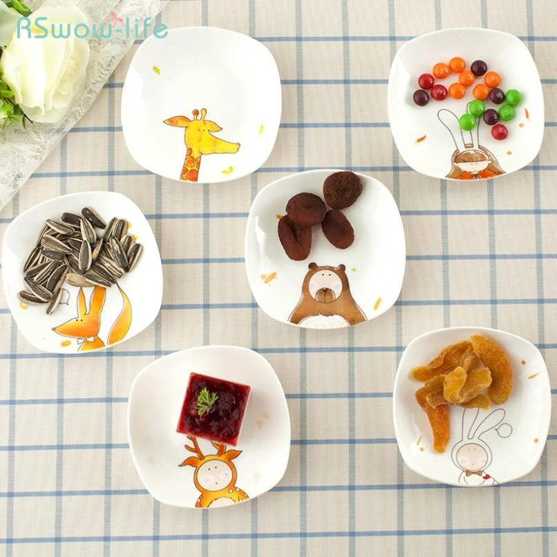 

Creative Cute Animal Cartoon Candy Snack Dishs Ceramic Square Cake Tablewares Serving Plates Soy Sauce Japanese Home Restaurant