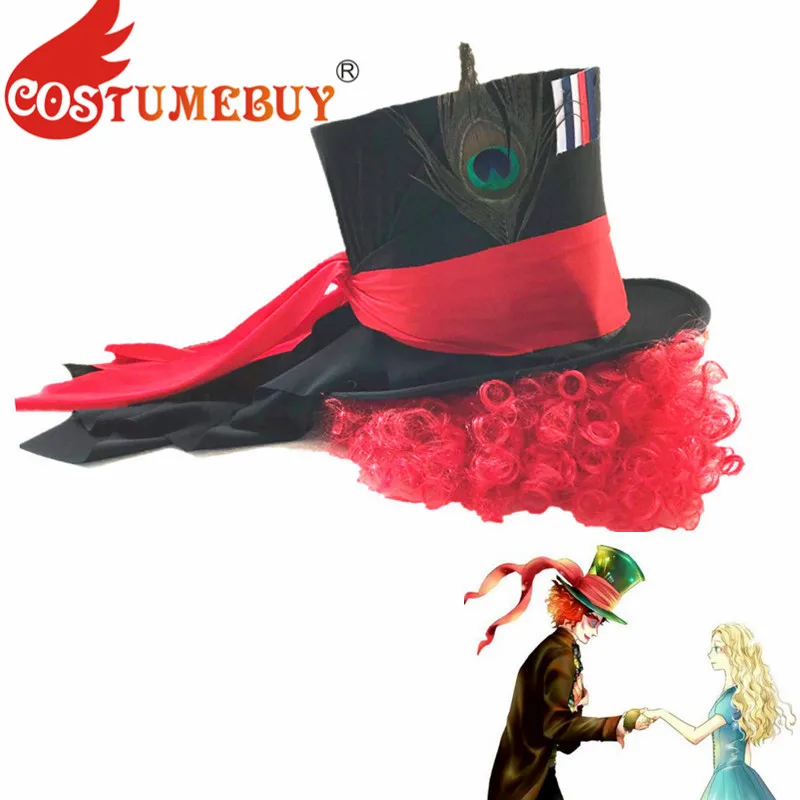 

CostumeBuy Mad Hatter Hat Wig Movie Alice in Wonderland Mr Mad Tea Party Hat Orange Red Wig Cosplay Costume Props L920