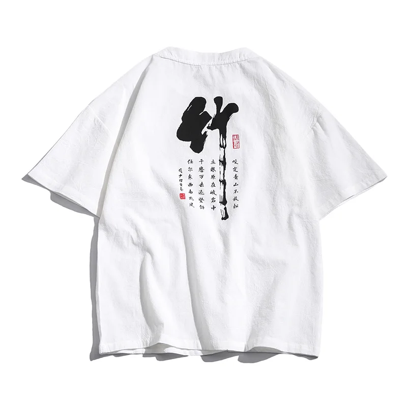 Летняя мужская футболка в китайском стиле, хлопковая футболка с коротким рукавом, повседневная с буквенным принтом, Мужская футболка