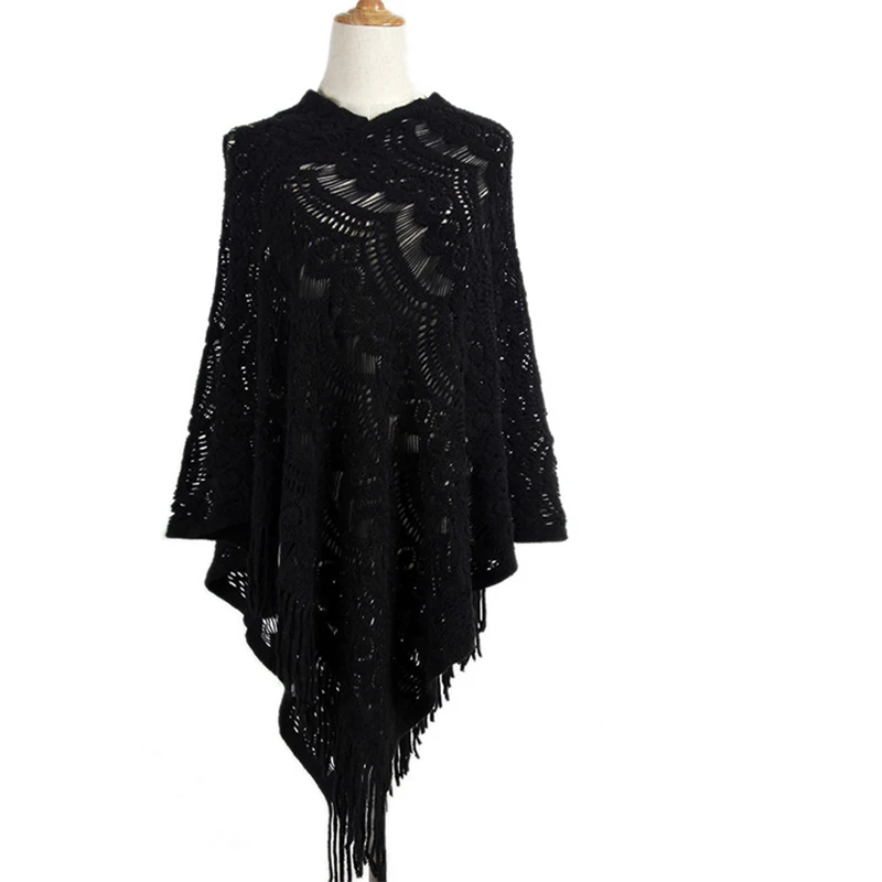 2021 Sweater Women Long Hollow Irregular Cloak Shawl V-neck Solid Color Hook Flowers Loose women's Sweaters Vestidos MMY69146 |