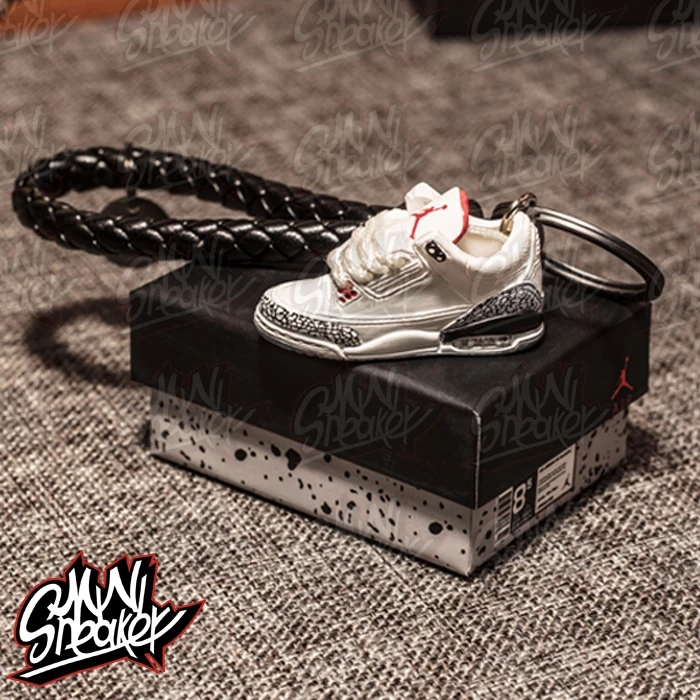 

SneakersAIR White Cement Jordan 3 white cement stereo 3D model key ring pendant JORDAN 3 Car key chain