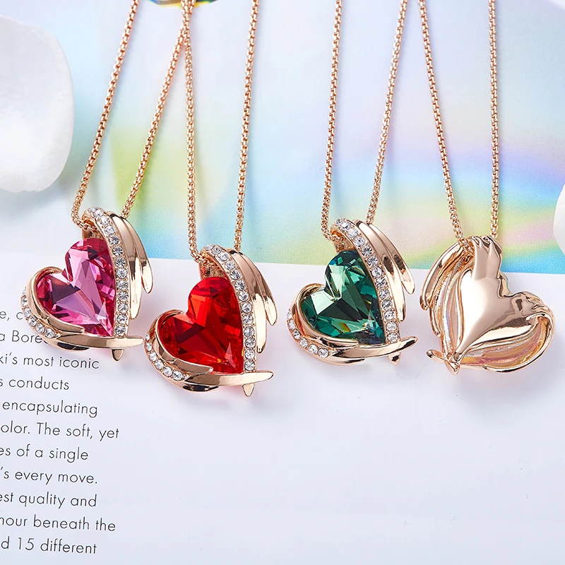 Cde Women Gold Necklace Pendant Embellished With Crystals From Swarovski Heart Necklace Angel Wing Rose Gold Jewelry Mom Gift Abralibra Cde Women Gold Necklace Pendant Embellished With Crystals From Swarovski Heart Necklace Angel Wing Rose Gold Jewelry Mom Gift Abralibra