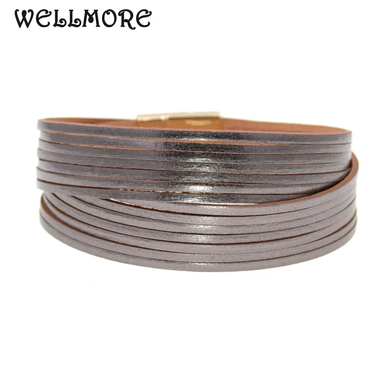 Мужской кожаный браслет WELLMORE 12 цветов золотистого цвета с цепочкой Ювелирное