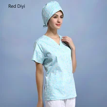 Медицинская рубашка, хлопок, с принтом, короткий рукав, для операционной, доктора, медсестры, скраб, рабочая одежда, топы