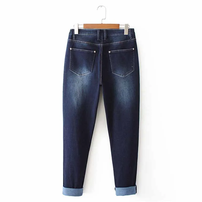 Модные джинсы очень большого размера, женские брюки, эластичные джинсовые повседневные штаны, женские штаны с высокой талией, хлопковые прямые брюки G164