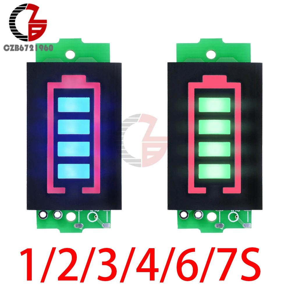 

1S/2S/3S/4S/6S/7S 12V 18650 Li-po Li-ion Lithium Battery Capacity Indicator Voltmeter Power Tester Blue Green LED Display Panel