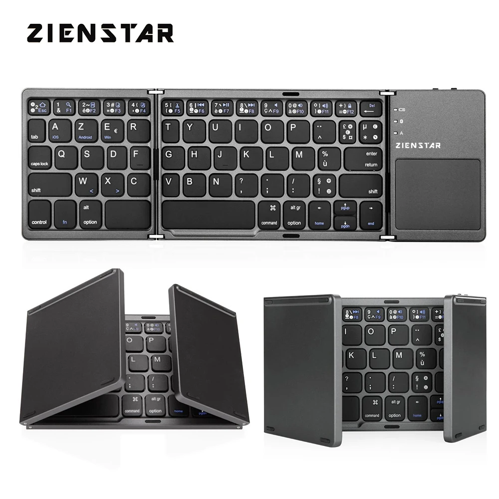Продажа Zienstar AZERTY Французская трехскладная Беспроводная bluetooth клавиатура с Ttouchpad для ipad Iphone Macbook ПК компьютер Android планшет