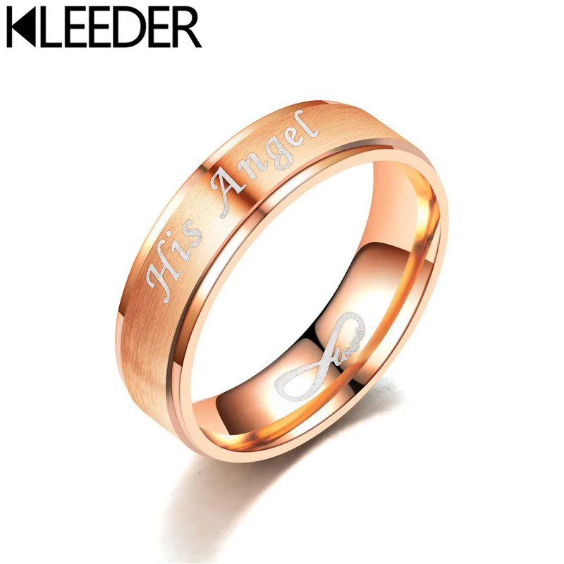 KLEEDER Stainless Titanium Steel Couple Rings Black Her Demon His Angel Lovers' Fashion Jewelry Anniversary Valentine's Day Gift