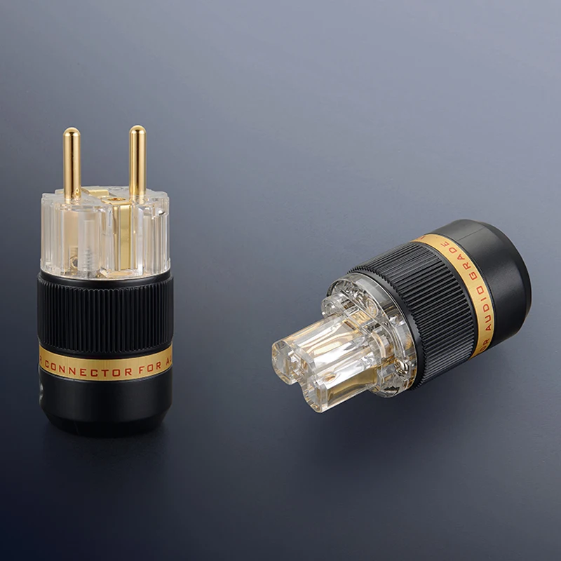 

Free shipping one pair Viborg VE511G&VF511G Pure Red-Copper 24K Gold Plated EU Plug power plug for audio power plug