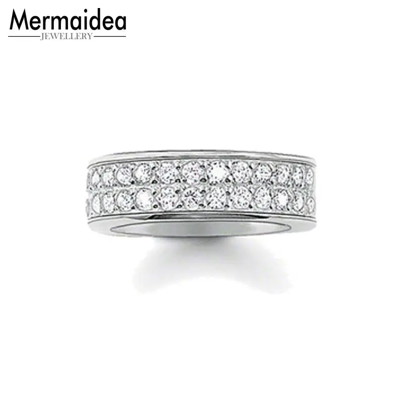 

Silver Two Rows White Zirconia Rings High Quality Eternity Border-less Ring Jewelry Love Ring Gift for Women Men