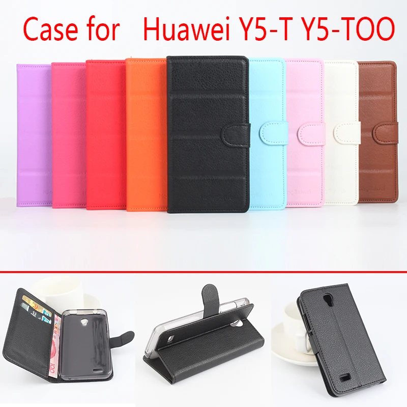 

For huawei Y5-T Y5-TOO Phone Case Folio Flip Pure Color Lichee Pattern PU Leather Wallet Case Cover Cash/Card Slots sh
