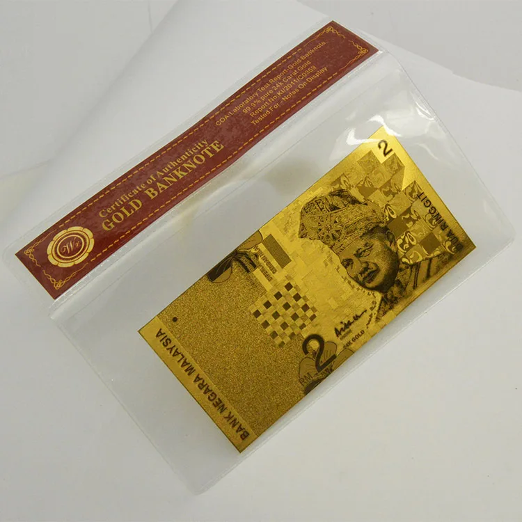Нормальное золото Plated фольга покрытием Малайзия 2 Ringgit Коллекционная бумага деньги внутри рамка из ПВХ для домашнего декора