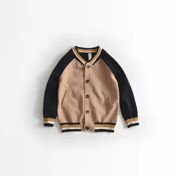 

Korean Style Autumn Spring Patchwork Sleeve Sweater Cardigan for Baby Boys Infant Kids Warm Long Sleeve Sweaters Coats Wholesale