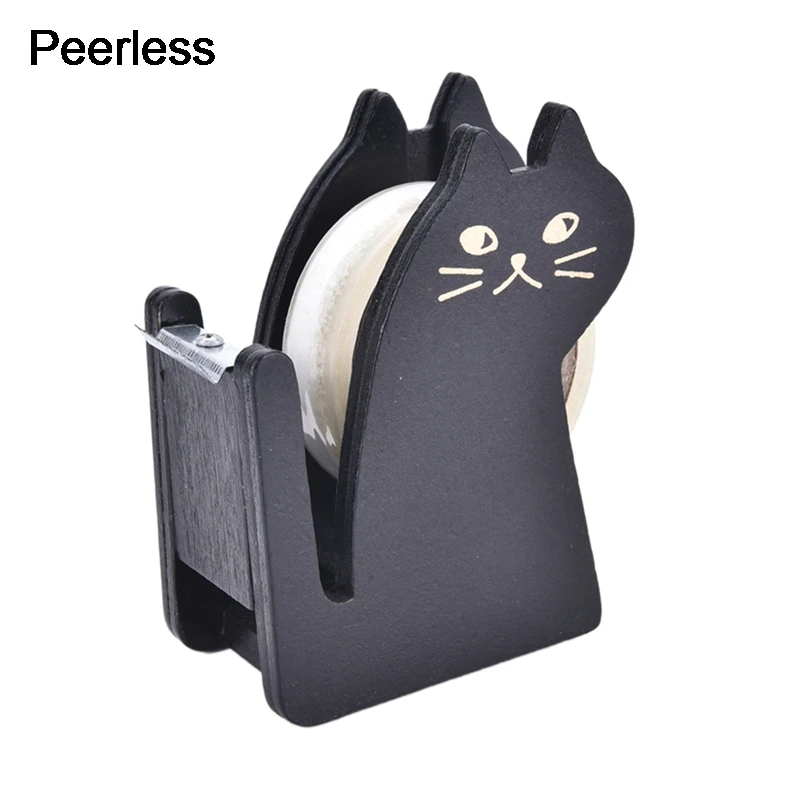 Peerless Черный мультфильм кошка деревянная Лента Диспенсер держатель ленты