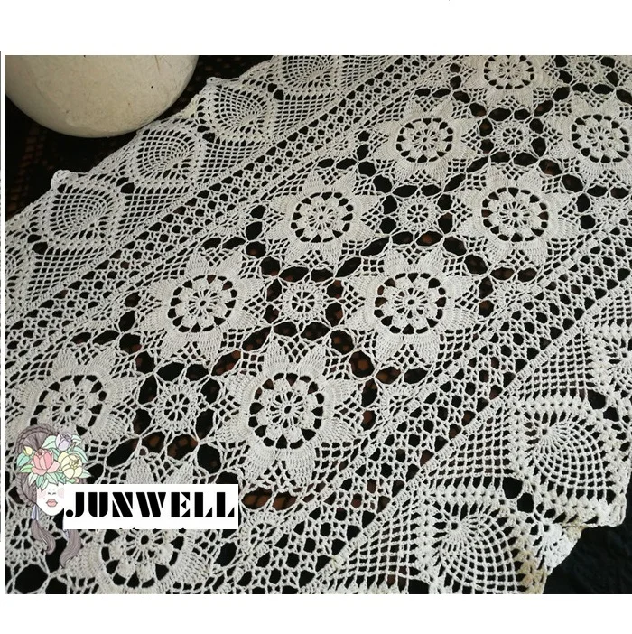 

Junwell Handmade Crochet Flower Lace Table Runner European Rural Style Hollow Out Rustic Table Cover Dresser Decoration Washable