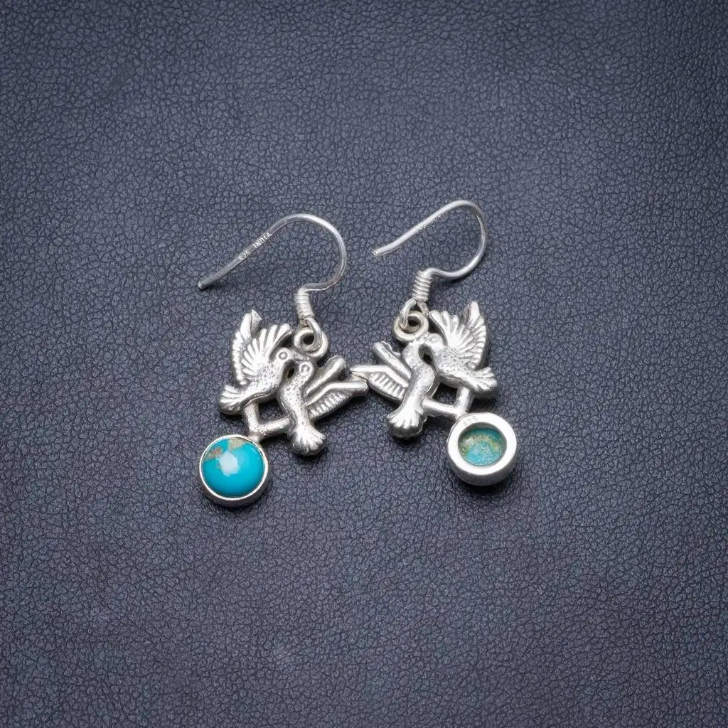 

Natural Turquoise Handmade Unique 925 Sterling Silver Earrings 1 1/4" Y2355