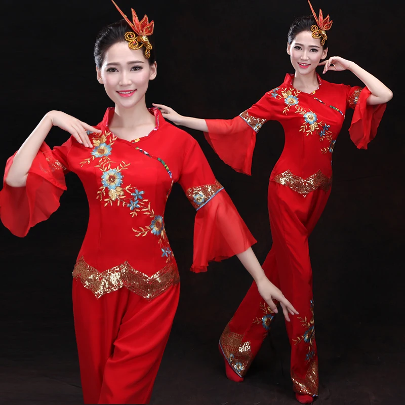 

Yangko waist drum dance costumes national stage costume 2018 new red performance women dancing clothing square dance