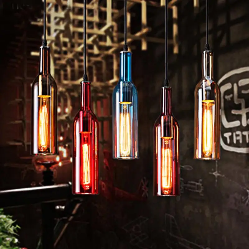 

1pcs American Country Retro industrial Art restaurant Decoration lamp bar Cafe bar Creative wine bottle E27 droplight