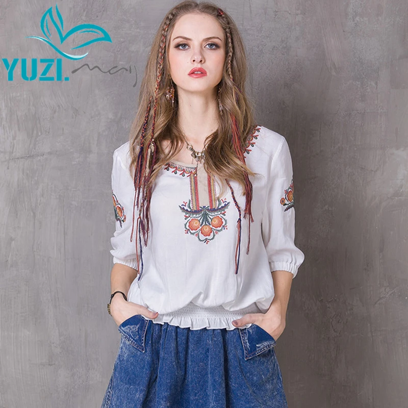 Women Blouses 2017 Spring New Casual Cotton Linen Blouse Half Sleeve O