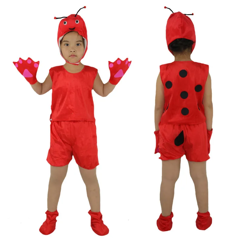 Детский карнавальный костюм с изображением животных; костюм лисы, медведя, муравья, тигра, волка, кролика, обезьяны; одежда с короткими рукавами для дня рождения, карнавала - Цвет: ladybird