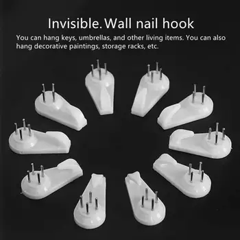 

20pcs White Plastic Invisible Wall Mount Photo Picture Frame Nail Hook Hanger Hard Picture Frame Wall Hooks