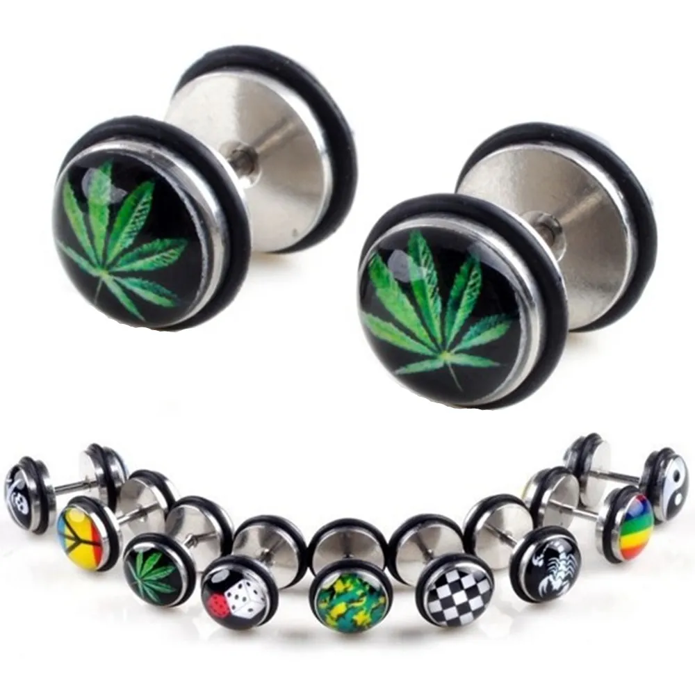 

1 Pair Silver Stainless Steel Double Side Plain Men Ear Stud Barbell Maple Earrings Women Ear Plugs Piercing Jewelry