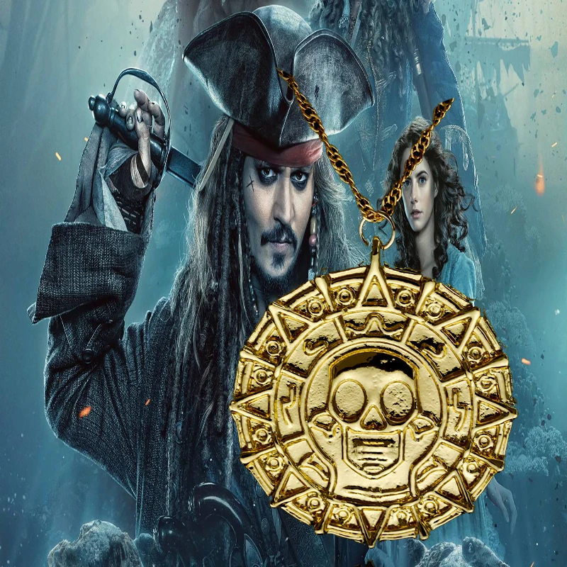 

Wholesale Pirates Of The Caribbean Necklace Jack Sparrow Aztec Coin Medallion Vintage Gold Bronze Silver Pendant Johnny Depp