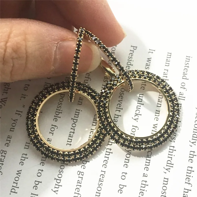 Дизайн, креативные ювелирные изделия, высококачественные элегантные Кристальные сережки, круглые золотые и серебряные серьги, серьги на свадебную вечеринку для женщин - Окраска металла: gold-black