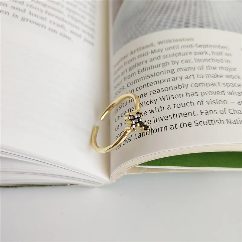 CosFecit Real Silver 925 Ring Zircon Black Opening Girls Women Rings 925 Sterling Silver Gold Color  Silver 925 Jewelry RS089  (11)